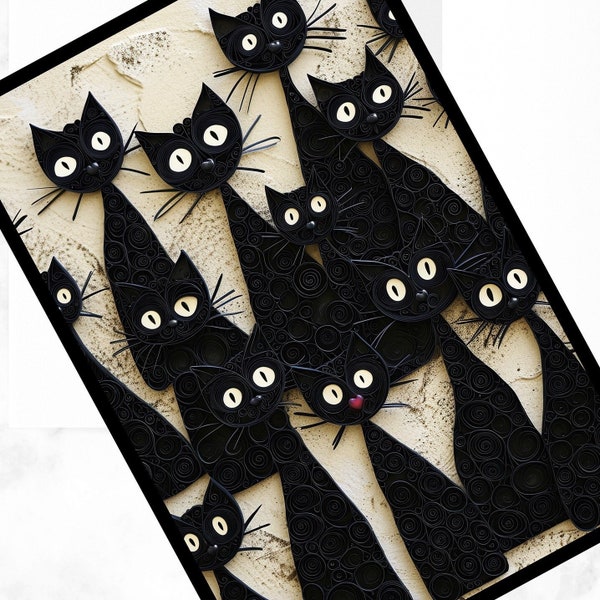 Funny Black Cats Card Happy Birthday, Sending Love to Cat Parents, 2D card with 3D effect, Pack of Blank Cards for Cat Lovers