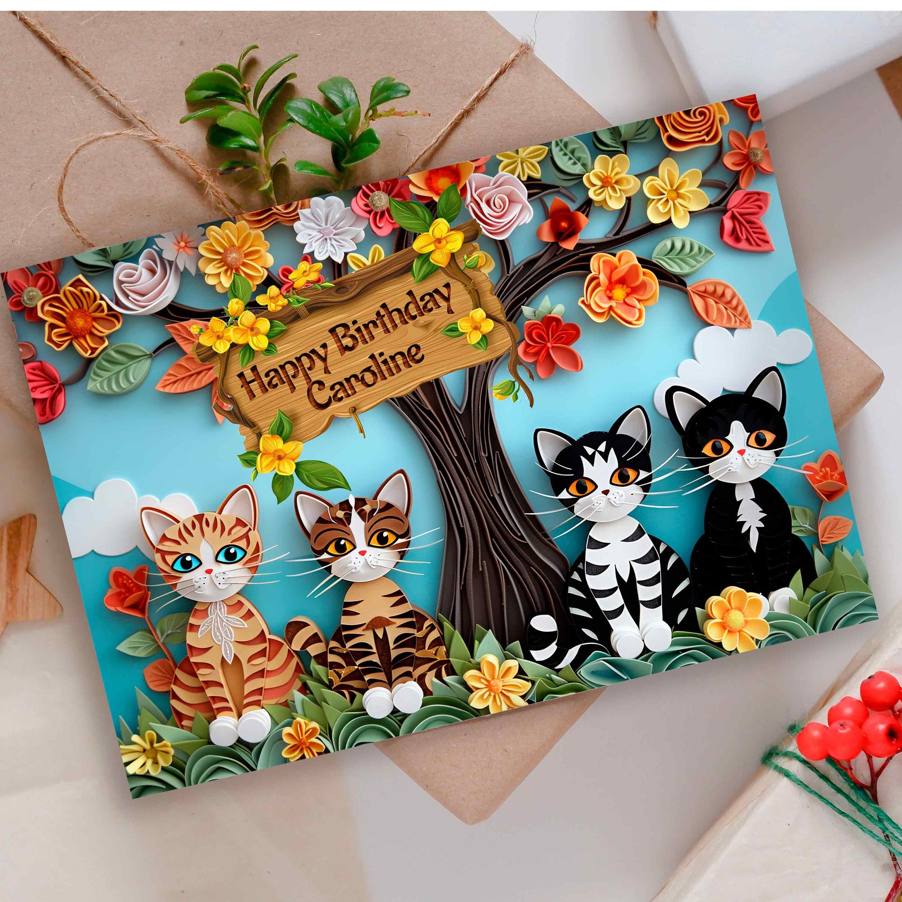 Fully Personalised Cats Card Happy Birthday, Love to Cat Parents ...