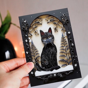 Personalised Black Cat Card, Versatile Birthday Holiday Card for Cat Lovers, Black Feline Greeting Card, 2D Card with 3D Effect Printed