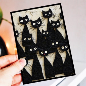 Funny Black Cats Card for any Occasion: Valentines Day, Happy Anniversary, Happy Birthday, Sending Love, 2D card with 3D effect