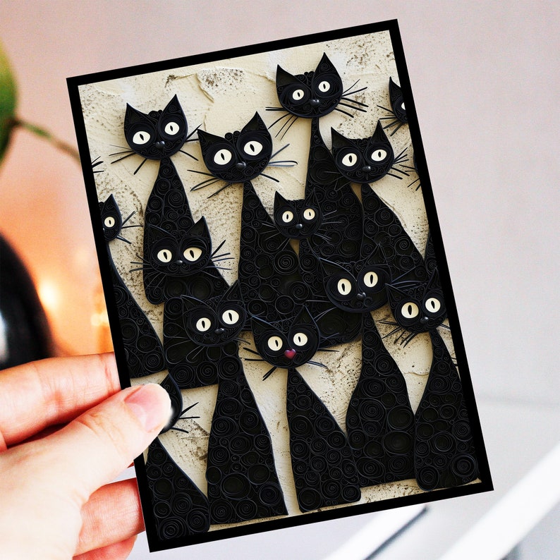 Funny Black Cats Card for any Occasion: Valentines Day, Happy Anniversary, Happy Birthday, Sending Love, 2D card with 3D effect