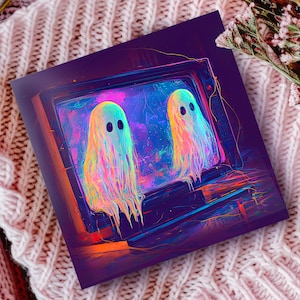 Carte de voeux personnalisée Halloween illustrée fantômes effrayants et glissants cadeau pour son amie fille mère enfants Witchcore rétro papeterie