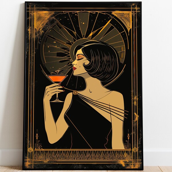 Vintage Style Dressing Room 1920 Decor, Art Deco Lady Powder Room Wall Art, Large Cocktail Poster 20s Style Wall Art Gift, Art Deco Bedroom