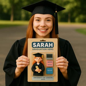 Custom Graduation Card from Photo, Personalized Graduate Action Figure Card, Unique Graduation Gift Keepsake, University College Class 2025
