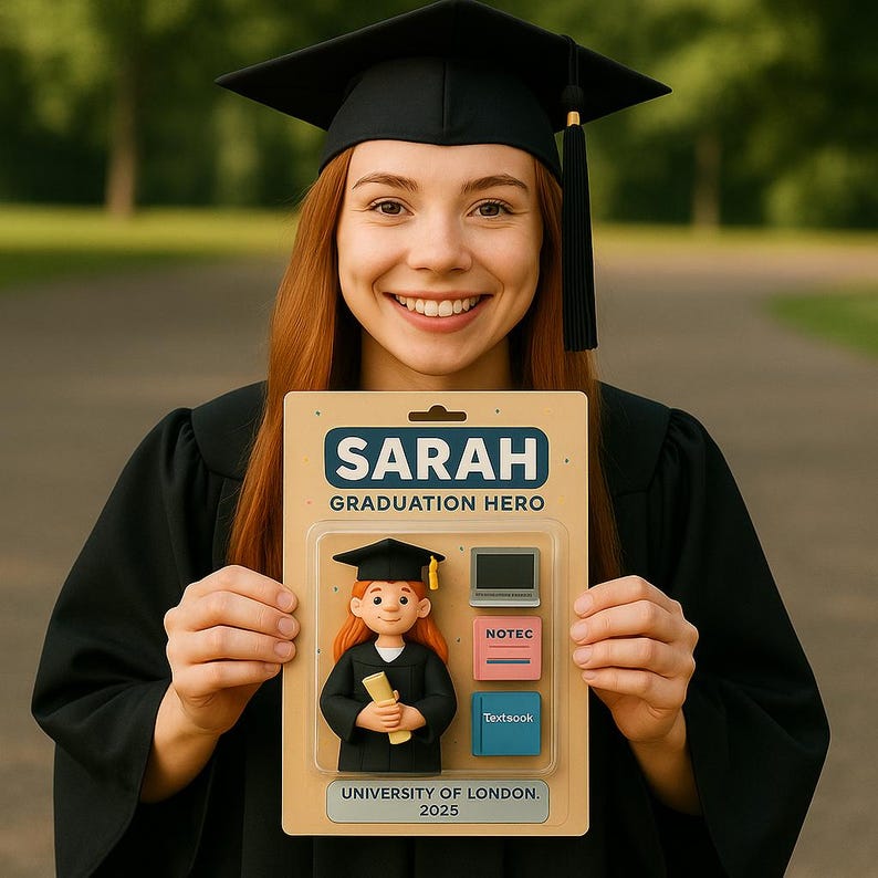 Custom Graduation Card from Photo, Personalized Graduate Action Figure Card, Unique Graduation Gift Keepsake, University College Class 2025