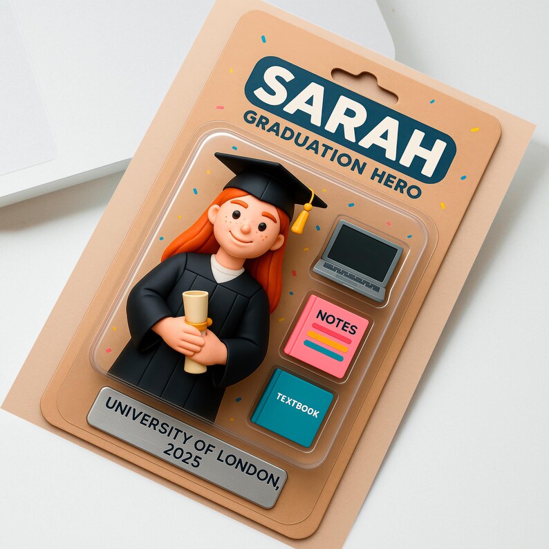 Custom Graduation Card from Photo, Personalized Graduate Action Figure Card, Unique Graduation Gift Keepsake, University College Class 2025