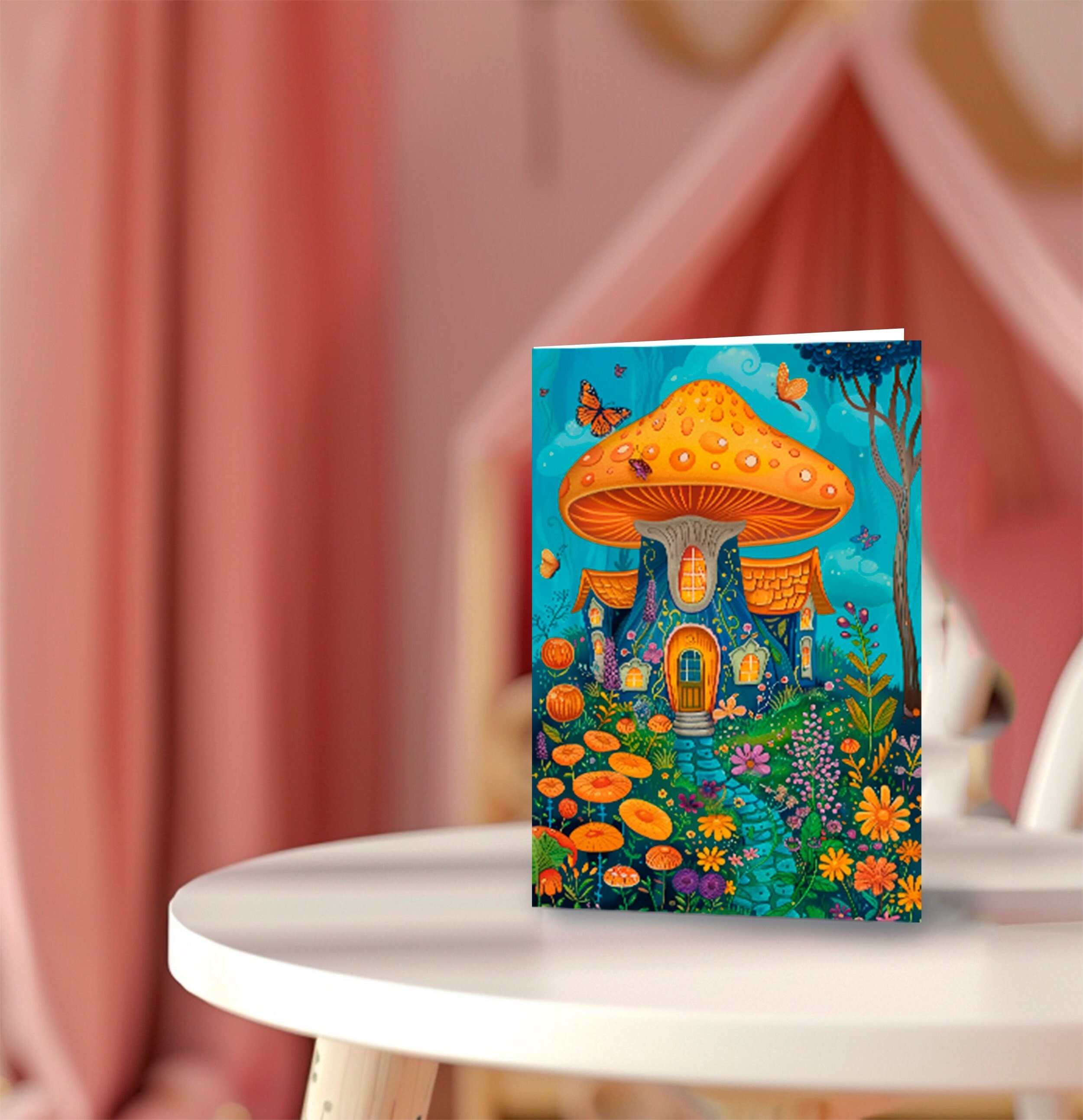 Toadstool Cottage Fairy House Magic Mushroom Card Regalos de cumpleaños, Regalo estacionario de arte etéreo, Paquete de tarjetas mágicas de hadas