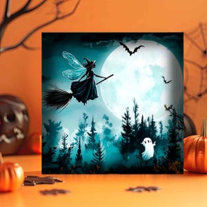 Cartão de felicitações assustador ilustrado de Halloween de bruxa, presente para amiga, filha, mãe, crianças, presente Witchcore