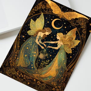 Fairies Making Potion Illustrated Greeting Card Fairy Lovers, Perfect Birthday Gift for Girl Daughter Female Magical Illustrated Stationary