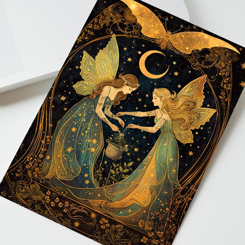 Fairies Making Potion Illustrated Greeting Card Fairy Lovers, Perfect Birthday Gift for Girl Daughter Female Magical Illustrated Stationary
