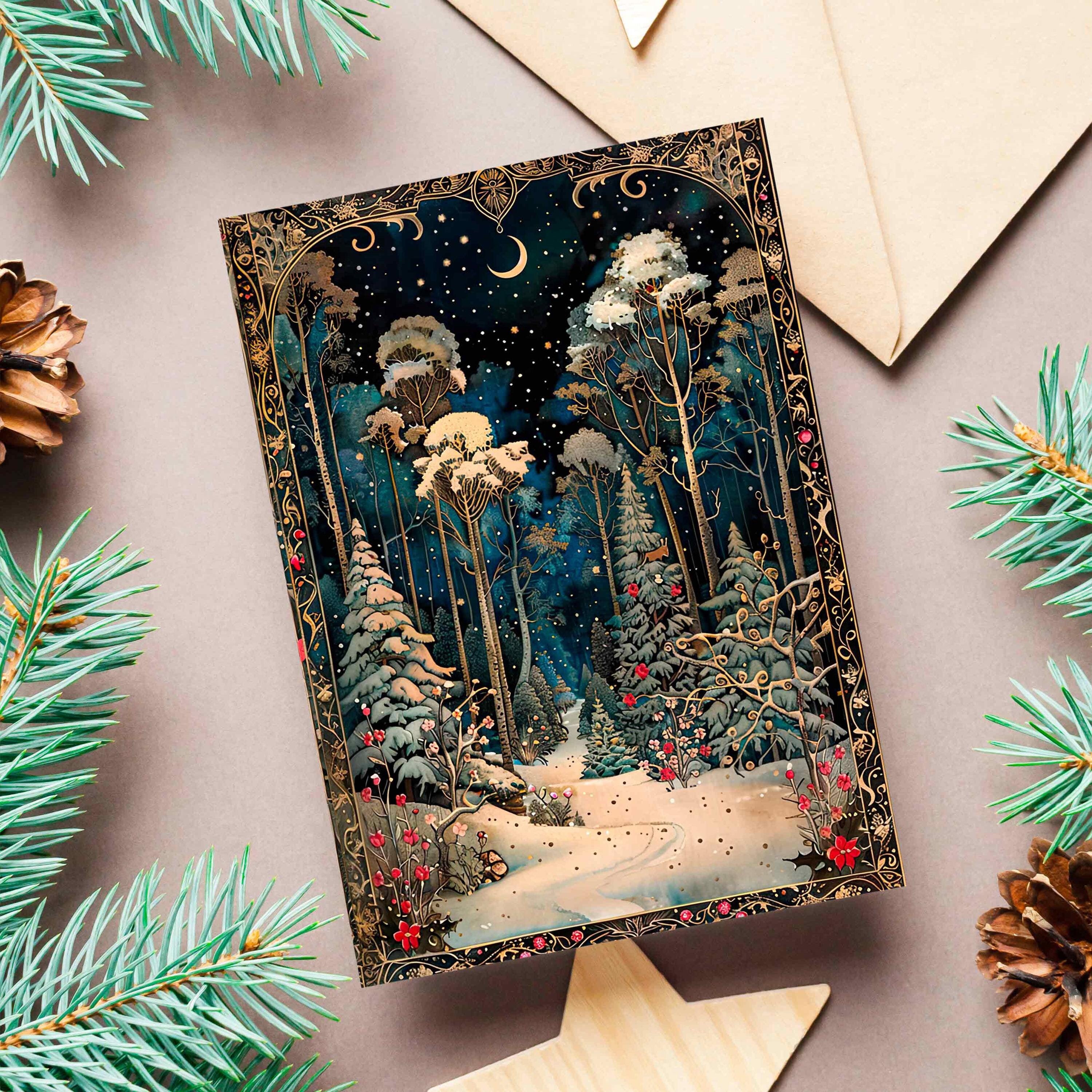 Mum Dad Perfect Gift Christmas 2025, Enchanted Christmas Forest Winter Cards, Magical Winter Wonderland, Personalised Illustrated Stationary