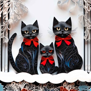 Carte de famille chats noirs, cadeau d'anniversaire de papeterie chats, pas de carte 3D pour les amoureux des chats, lot de cartes chats noirs, Noël 2025, nouvel an
