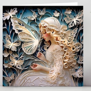 Fairy and Butterflies Birthday Card, Happy Holiday Greetings, Seasons Greeting 2D Card with 3D Effect, Fairycore