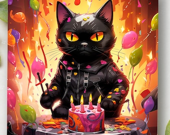 Carte d'anniversaire domination de chat, carte de voeux pour amoureux des chats, carte pour propriétaire de chat, carte d'anniversaire meilleur ami chat noir, paquet de cartes de voeux