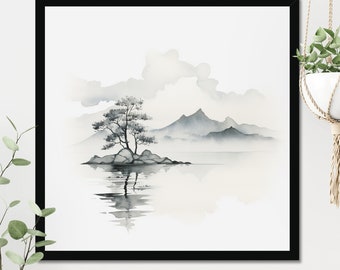 Japandi Delicate Wall Art Monochrome Print, Giclee Japandi Wall Poster, Framed Japanese Wall Art, Japandi Art Large, Scandi Wall Poster