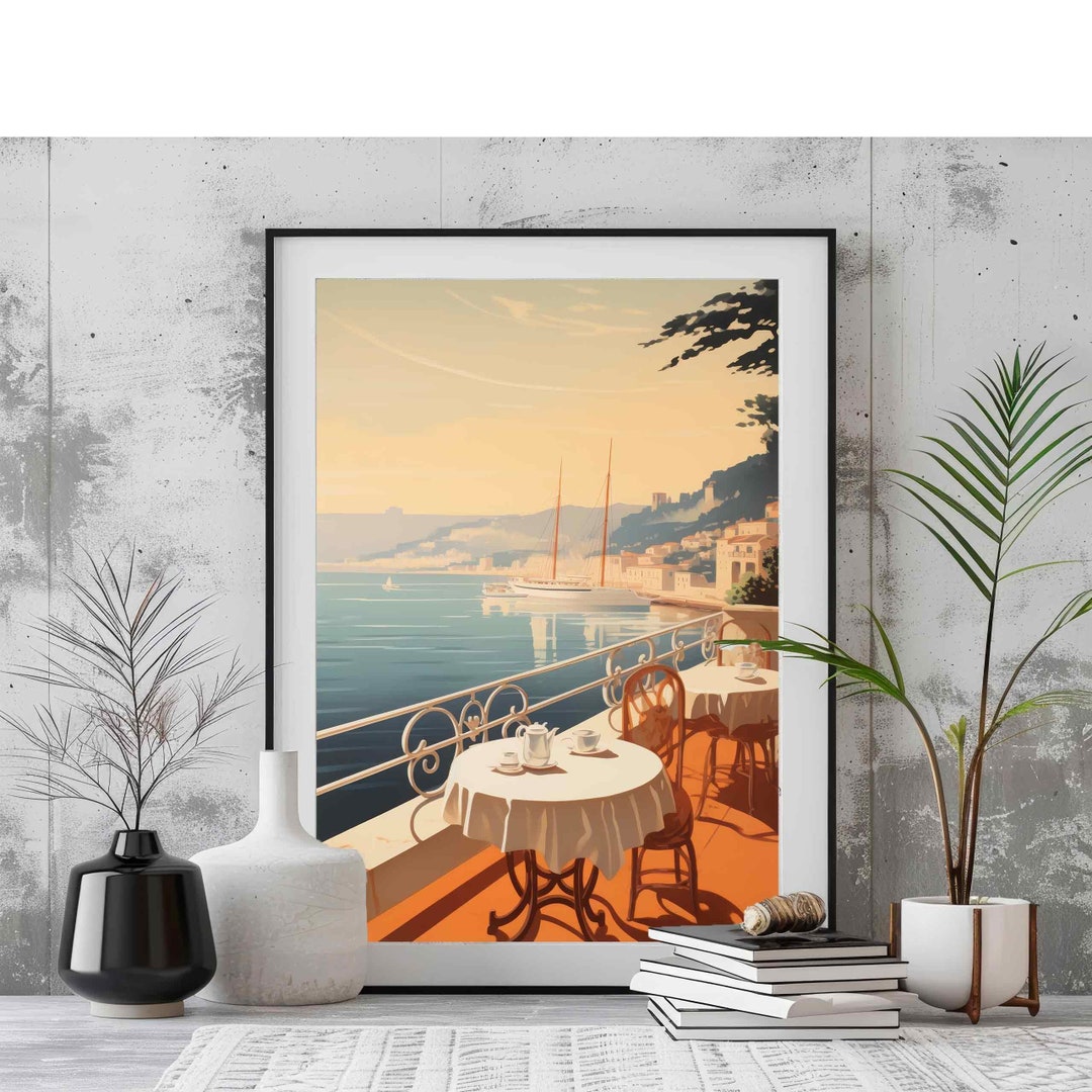 Art Deco Coast Summer Beach Travel Poster Powder Room Wall Art, Italian ...