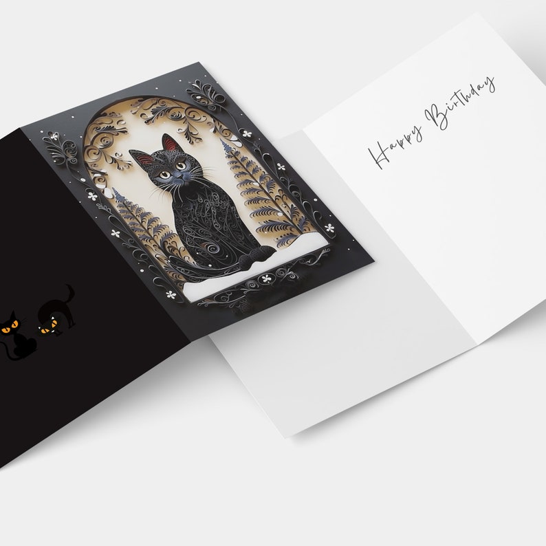 Personalised Black Cat Card, Versatile Birthday Holiday Card for Cat Lovers, Black Feline Greeting Card, NOT 3D Printed 画像 4
