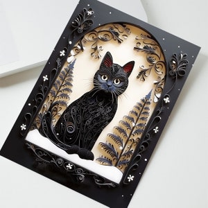 Tarjeta de gato negro personalizada, versátil tarjeta de cumpleaños para amantes de los gatos, tarjeta de felicitación de felino negro, NO impresa en 3D, Navidad 2024