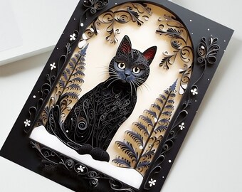 Carte personnalisée chat noir, carte de vœux d'anniversaire polyvalente pour les amoureux des chats, carte de voeux félin noir, PAS imprimée en 3D