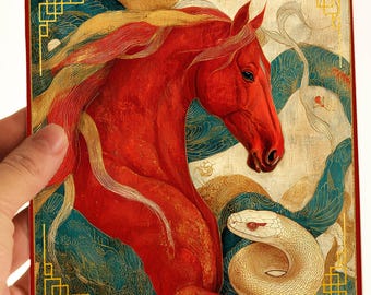 Cartão de felicitações personalizado para o Ano Novo Chinês com Cavalo de Fogo – Zodíaco Lunar, Feliz Ano Novo Chinês 2026, Estação do Cavalo Vermelho em Branco