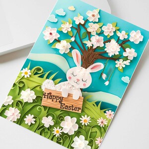 Carte Joyeuses Pâques Cadeau personnalisé Pâques Lapin mignon Cadeau de Pâques Cartes imprimées effet 3D, paquet de cartes de Pâques