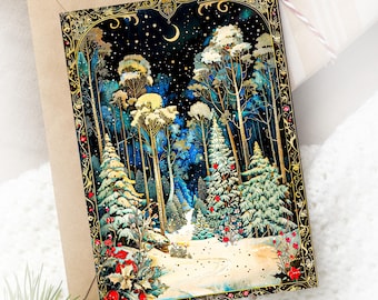 Enchanted Christmas Forest Winter Cards Christmas 2026 Gift, Magical Winter Wonderland, Personalised Illustrated Xmas Birthday Stationary