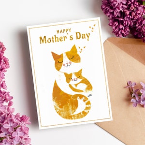 Biglietto di auguri di compleanno per madre e figlia, regalo per amanti dei gatti, biglietti con gatti arancioni e zenzero