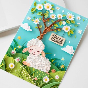 Carte Joyeuses Pâques Cadeau de Pâques Agneau Cadeau de Pâques Cartes imprimées à effet 3D, paquet de cartes de Pâques