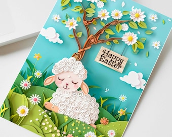 Happy Easter Card Personalised Gift Easter Lamb Easter Gift 3D-Effect Printed Cards, Pack Easter Cards