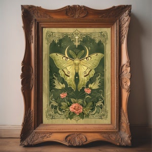 Retro Moth Insect Poster, Moths Bugs Wall Art Butterflies Illustration, Goblincore Whimsigoth Home Decor, Cottagecore Dark Moths Print