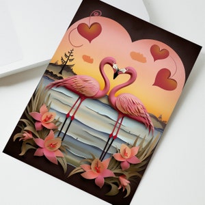 Tarjeta personalizada de flamencos para cualquier ocasión: día de San Valentín, feliz aniversario o feliz cumpleaños, enviando amor, pensando en ti