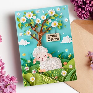 Osterhasen Einlegekarte Frohe Ostern Ostergrüße Carte Joyeuses Pâques, carte personnalisée effet 3D, agneau de Pâques, paquet de cartes de Pâques