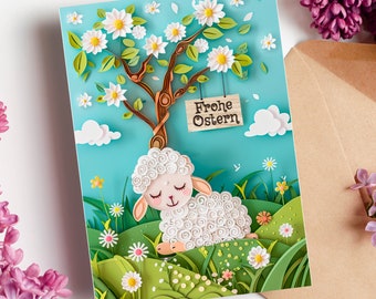 Osterhasen Einlegekarte Frohe Ostern Ostergrüße Happy Easter Card Personalised Card 3D-Effect Easter Lamb, Pack Easter Cards