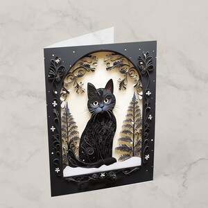 Personalised Black Cat Card, Versatile Birthday Holiday Card for Cat Lovers, Black Feline Greeting Card, 2D Card with 3D Effect Printed