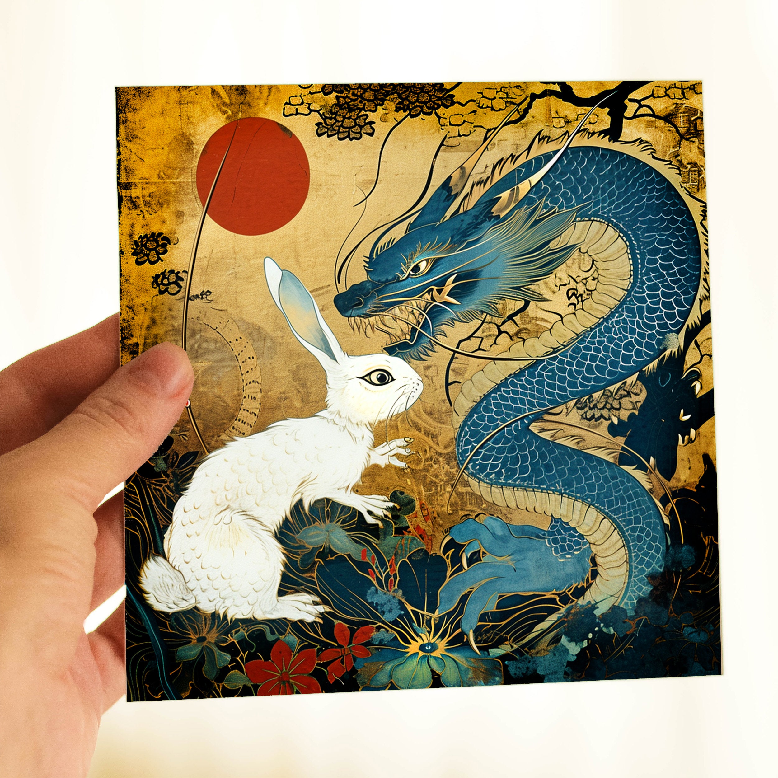 Tarjeta Felicitación Dragón Fantasía Artery8 - Año Del Dragón 2024, 17.5x12.5 Cm, Papel Grueso, Interior En Blanco