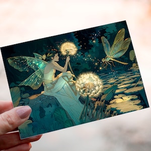 Carte magique fée libellule Cadeaux d'anniversaire stationnaires Fée fille fille nièce Art éthéré Pack de cartes Fairy Magic Fairycore