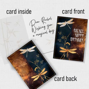 Personalised Japanese Birthday Card with Golden Dragonflies, Custom Oriental Greeting Card Elegant Asian Inspired Gift for Her or Him