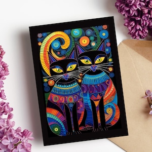 Carte chats noirs pour la Saint-Valentin, meilleurs amis amoureux des chats et parents chats, lot de cartes chats noirs, carte chat noir, papeterie chat