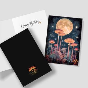 Carte champignons magiques, champignon psychédélique A5 anniversaire, anniversaire, champignon vénéneux surréaliste cadeau amateur de champignons Cottagecore mycophile Halloween