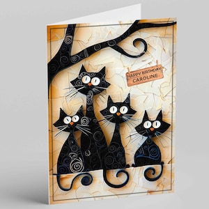 Best Card for Black Cats Lovers, Personalised Funny Happy Birthday Card, Sending Love to Cat Parents, 2D  with 3D effect, Pack Funny Cards