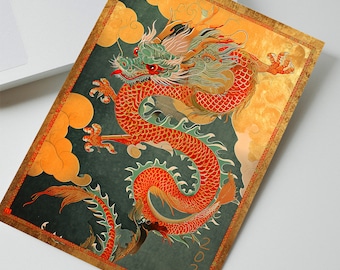 Joyeux nouvel an chinois 2024 - Carte du dragon de l'année du bois, Cartes du Nouvel An chinois du Nouvel An lunaire, Carte d'anniversaire-cadeau pour les amateurs de dragons