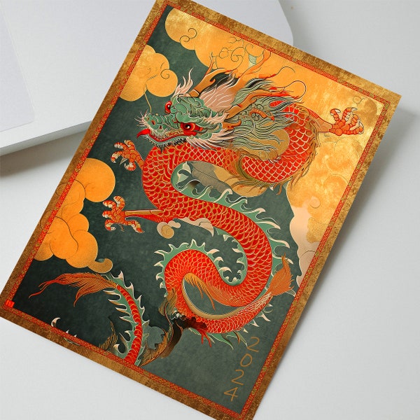 Happy Chinese New Year 2024 - Year of the Wood Dragon Card, Lunar New Year Chinese New Year Cards, Gift Birthday Card for Dragon Lovers