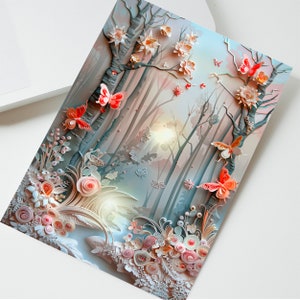 Biglietto d'auguri Foresta Rosa Incantata, Biglietto con Flusso attraverso Boschi in Fiore per qualsiasi Occasione Compleanno, Anniversario, Confezione di Biglietti Stazionari sulla Natura