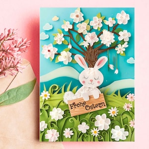 Osterhasen Einlegekarte Frohe Ostern Ostergrüße Carte Joyeuses Pâques, carte personnalisée Lapin de Pâques effet 3D, paquet de cartes de Pâques