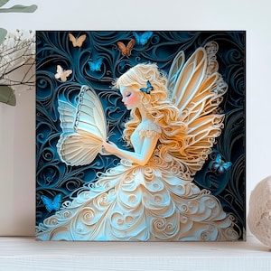 Personalisierte Grußkarte mit Fee und Schmetterling, komplett illustrierte 3D-Effekt-Karte für Mädchen, Geburtstagsgeschenk für Feenliebhaber