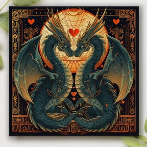 Tarjeta personalizada de dragones enamorados para amantes de los dragones, tarjeta de feliz día de San Valentín, regalo para fanáticos de Dungeons & Dragons, papelería de feliz cumpleaños