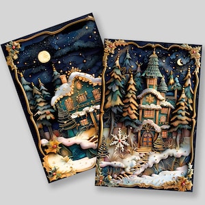 Personalised Christmas Winter Greetings Cards Xmas 2025 Gift, Magical Holiday Wonderland,  Illustrated New Year Stationary