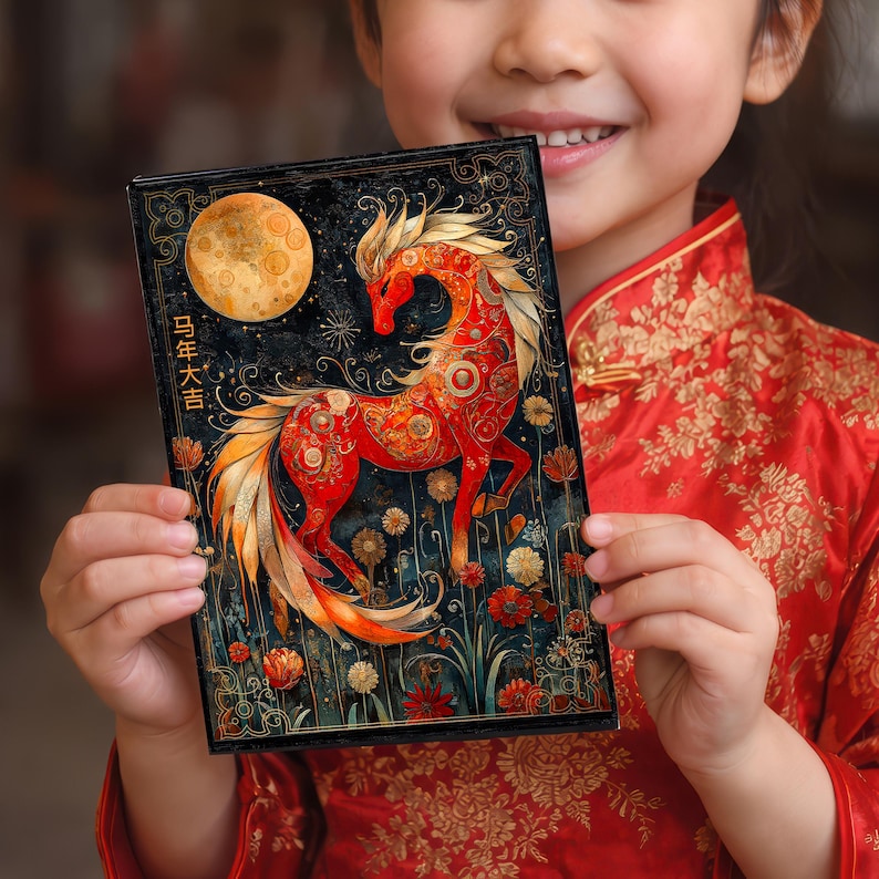 Chinese New Year 2026 Year of the Fire Horse Card, Red Envelope Option, Pack Cards, Lunar New Year Greeting CNY Gift image 4