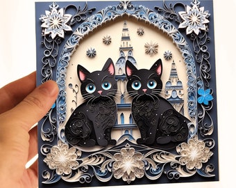 Black Cats Card for  Best Friends, Cat Lovers and Cat Parents, 2D Card with 3D Effect, Black Cats Cards Pack