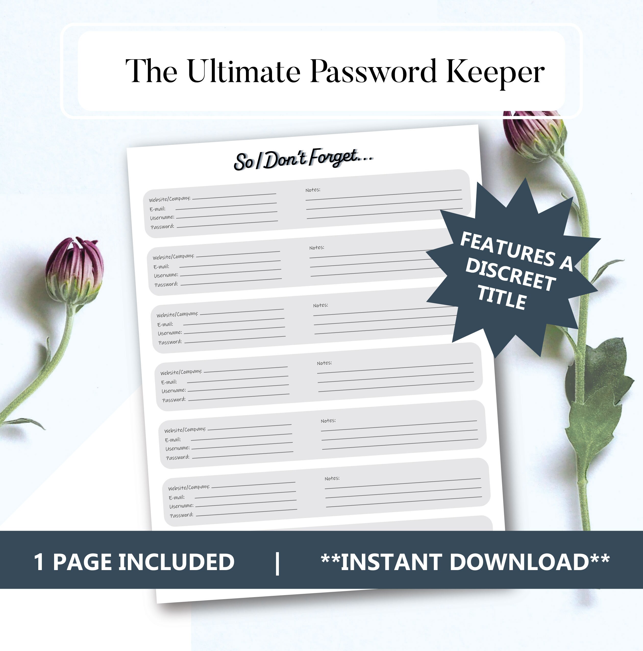 Image showcasing Printable Password Keeper for Family Password Organizer Digital ...